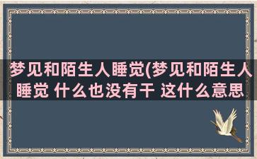 梦见和陌生人睡觉(梦见和陌生人睡觉 什么也没有干 这什么意思啊)